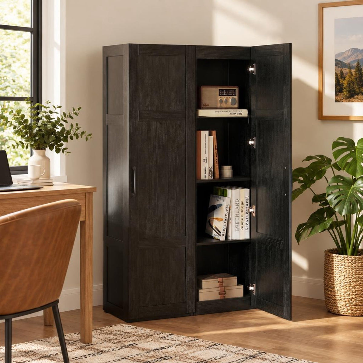 Airfind Tall Storage Cabinet with 4 Storage Shelves for Bathroom Living Room, 110 lbs Capacity, Engineered Wood MDF Frame, 16in x 15in x 59in Footprint