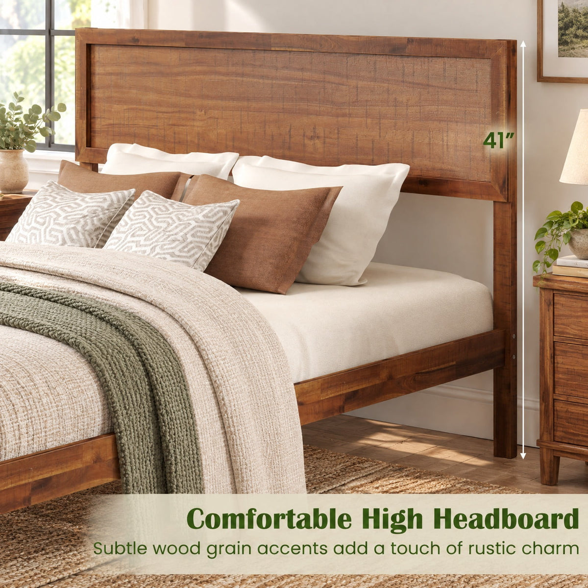 Airfind Full Size Bed Frame with Headboard and Wooden Slats Support, 660 lbs Capacity, Plywood Acacia Wood Rubber Wood MDF Frame