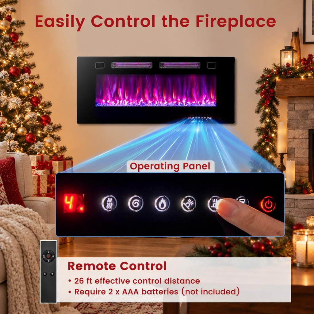 Airfind 42 Inch Ultra-Thin Electric Fireplace with Decorative Crystals and Smart APP Control-42 inch, Steel Tempered Glass 42 Inch: Frame, Black