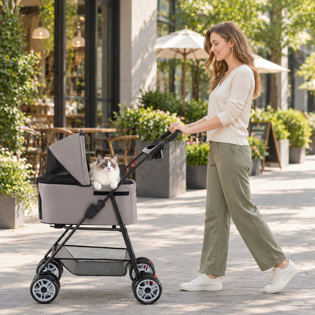 Airfind 3 in 1 Pet Stroller with Removable Carrier up to 33 lbs, 33 lbs Capacity, 300D Oxford Cloth Metal Mesh Sponge PU PP Frame, Gray