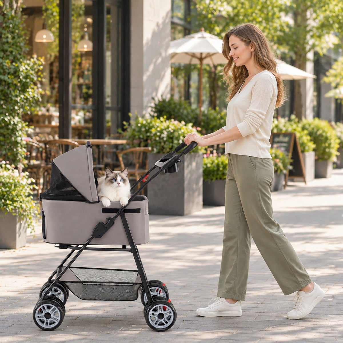 Airfind 3 in 1 Pet Stroller with Removable Carrier up to 33 lbs, 33 lbs Capacity, 300D Oxford Cloth Metal Mesh Sponge PU PP Frame, Gray