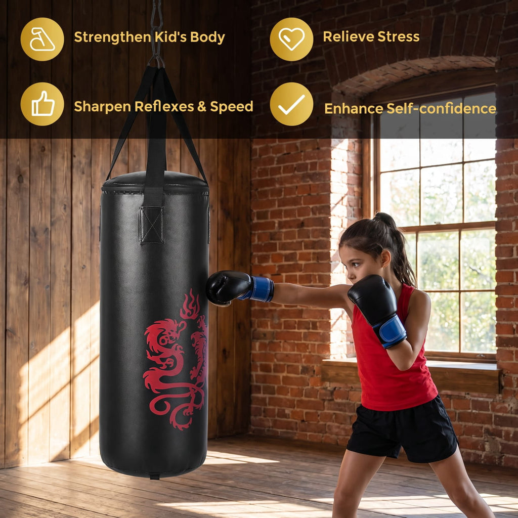 Airfind 2 Foot Kids Hanging Punching Bag Boxing Set with Gloves Skipping Rope and Rucksack for Junior Home Training, Black