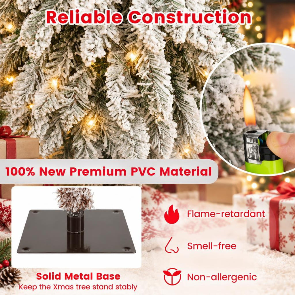Airfind Artificial Christmas Tree Set of 3 with Snow, PVC Metal Tree Height 3 ft Tree Width 18in Base Frame, Green + White