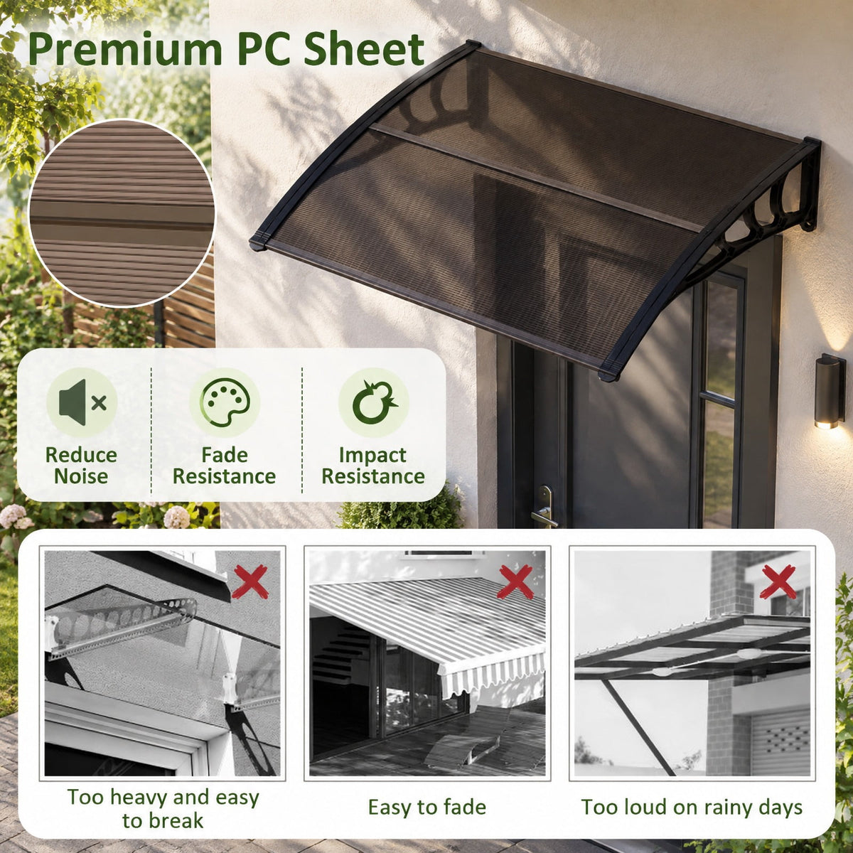 Airfind 39 x 30 Inch Outdoor Front Door Window Awning Door Canopy Exterior, 44 lbs Capacity, Polycarbonate Aluminum PP Frame, 39x30x9 Footprint