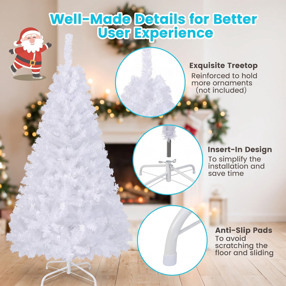 Airfind 6 Feet White Artificial PVC Christmas Tree with Stand-6 ft, PVC Frame, White, Made from brand new and high quality PVC