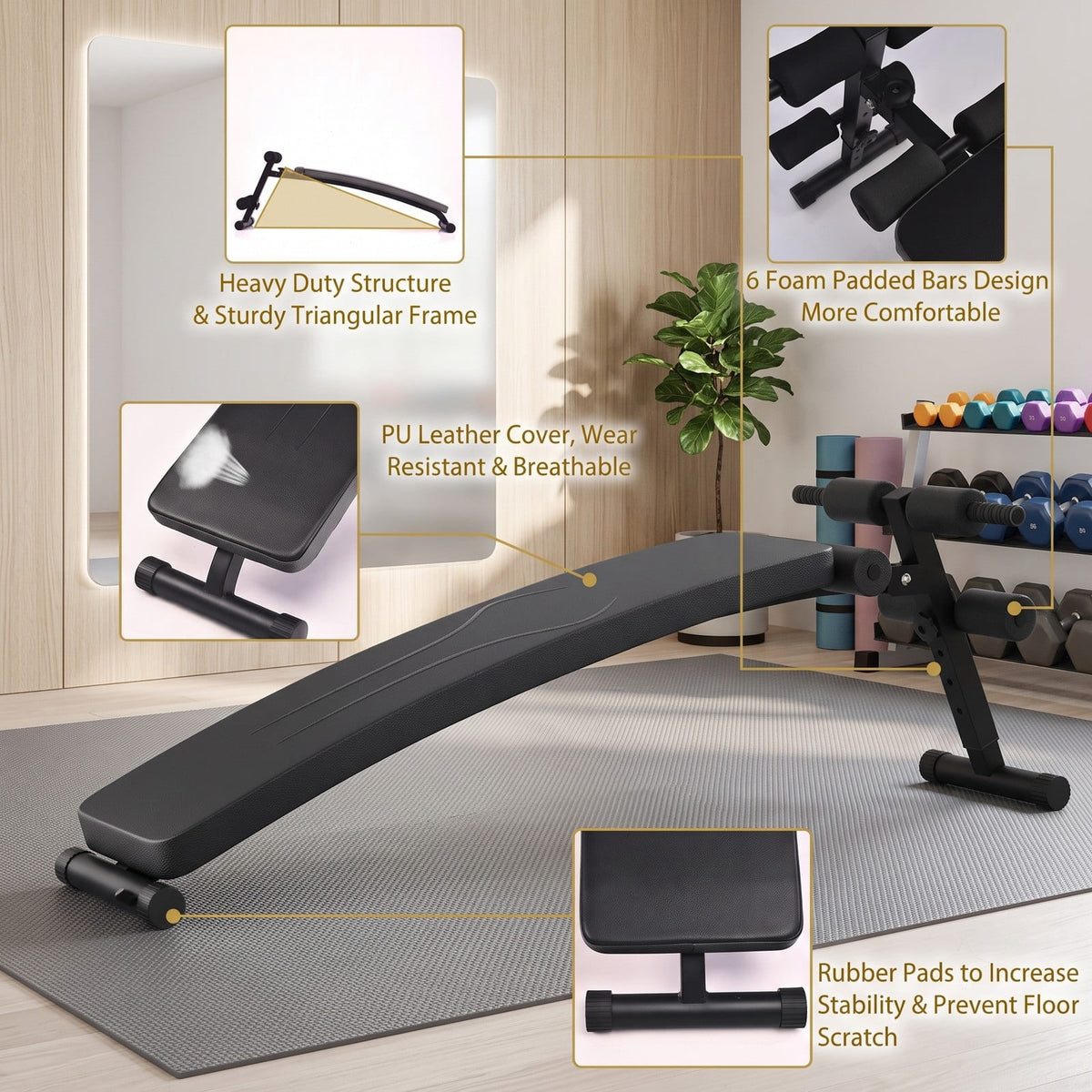 Airfind Folding Weight Bench, Adjustable Sit-Up Board Slant Ab Workout Bench with 4 Positions, Steel Frame Foldable Home Gym Strength Training Bench, 441 lbs, Red