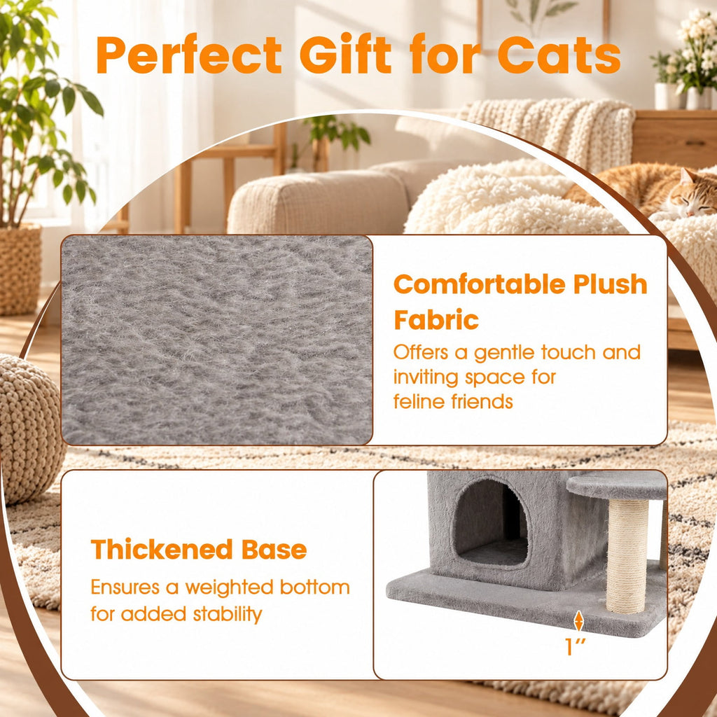 Airfind 48.5 inch Cat Tree with 2-story Condo and 3 Hideaway Caves for Large Cats, Engineered Wood Sisal MDF Plush Fabric Frame, Gray