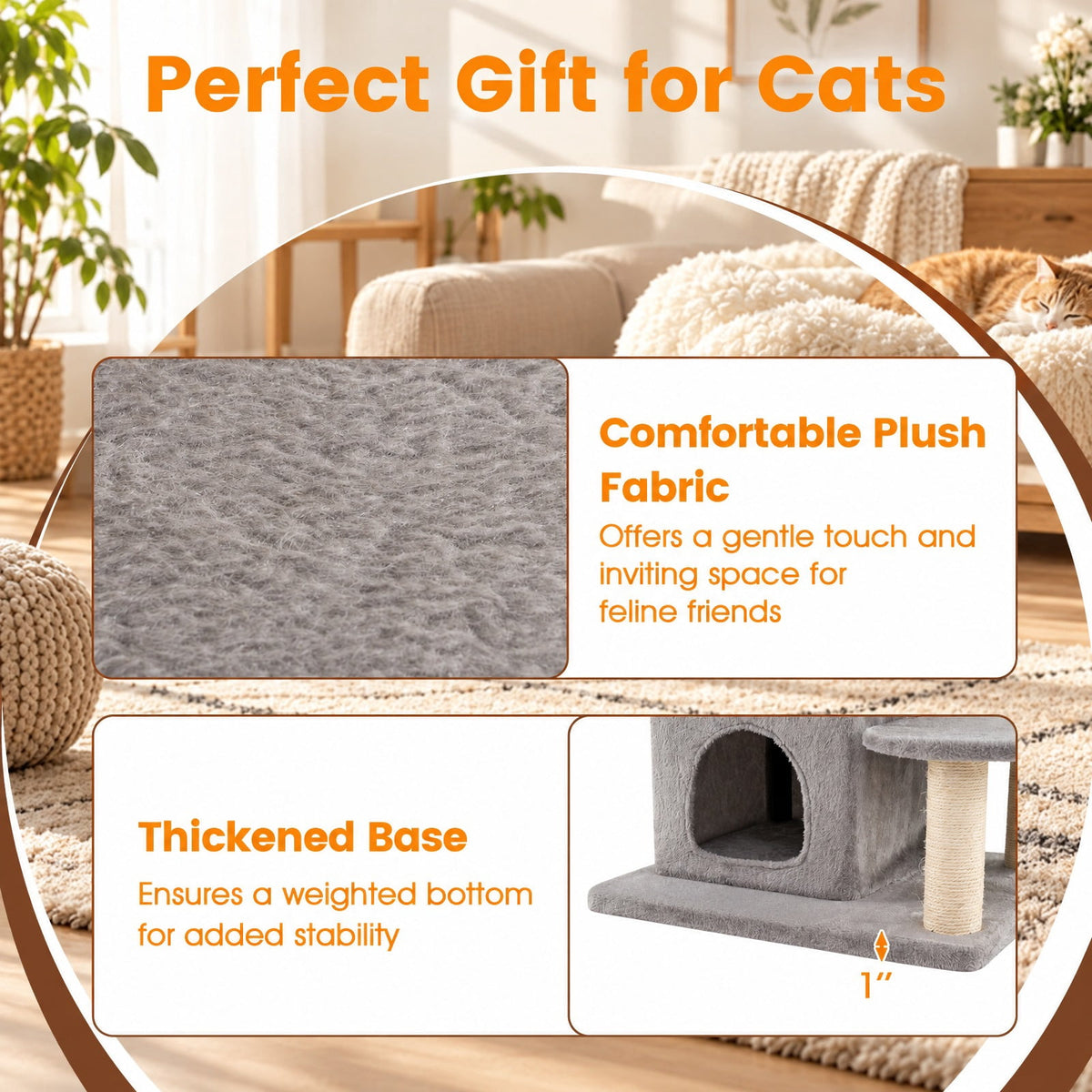 Airfind 48.5 inch Cat Tree with 2-story Condo and 3 Hideaway Caves for Large Cats, Engineered Wood Sisal MDF Plush Fabric Frame, Gray