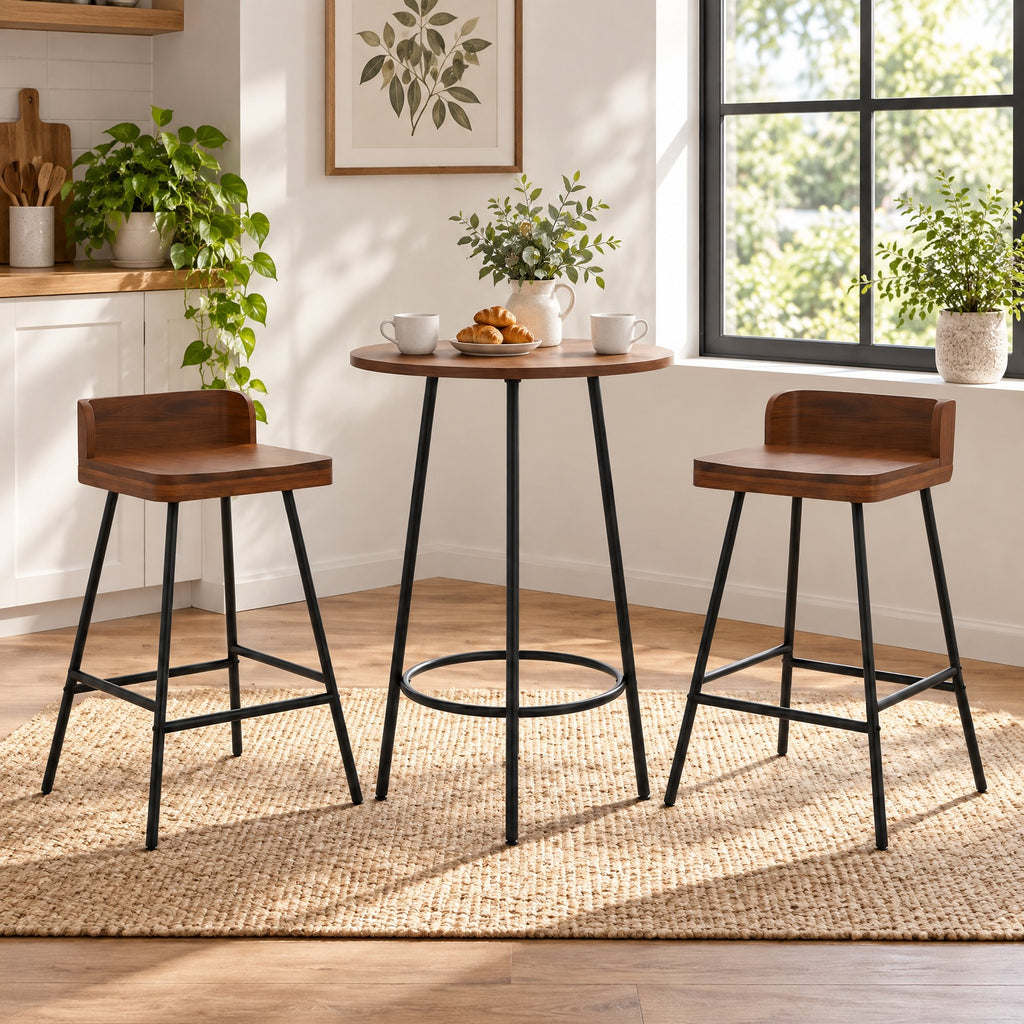 Airfind Set of 2 Counter Height Bar Stool with Low Back Metal Legs and Footrest for Kitchen Island, Bar Stool 330 lbs Capacity, Brown