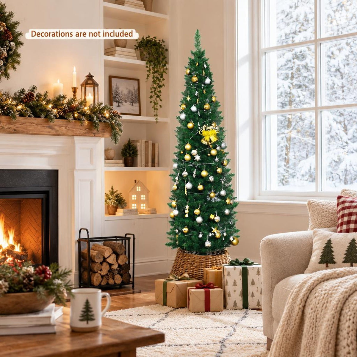 Airfind PVC Artificial Slim Pencil Christmas Tree-6 Feet, PVC iron 5 Ft: Frame, 2ft x 5ft Footprint, Green