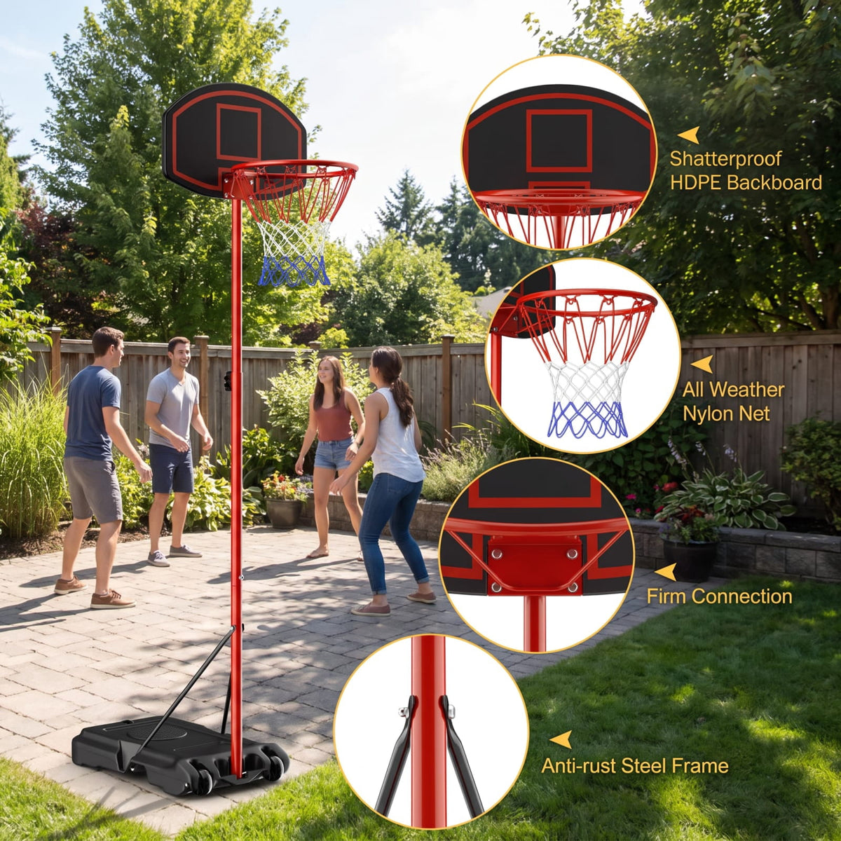 Airfind Portable Basketball Hoop with 5.5 to 7.5 Foot Adjustable Height Shatterproof HDPE Backboard and Fillable Base with Wheels, Black