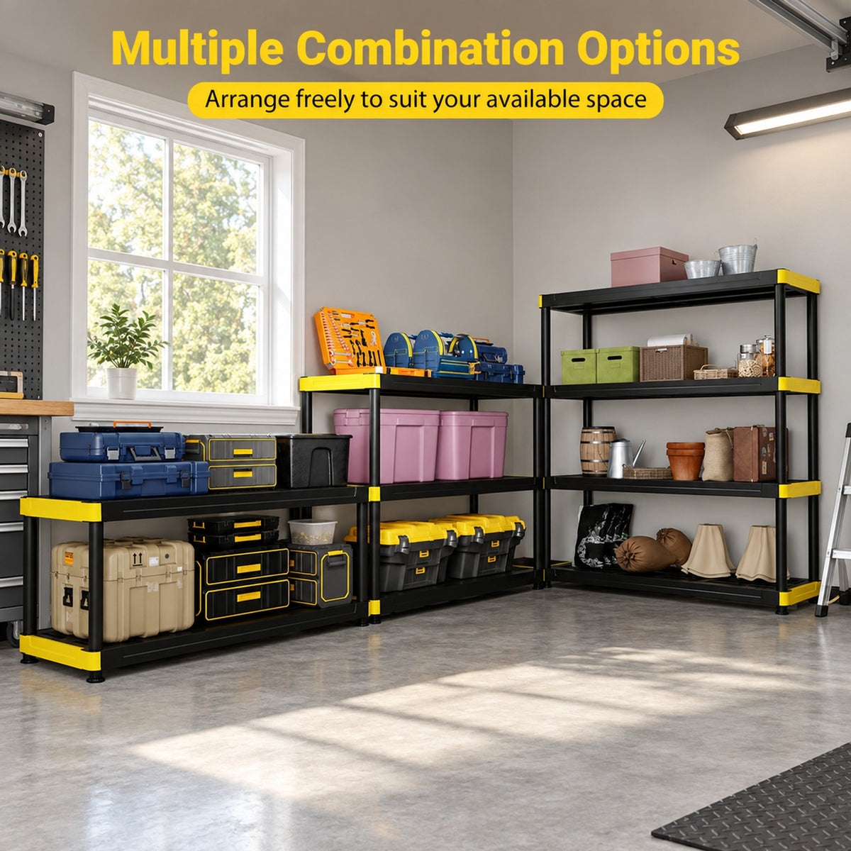 Airfind 4-Tier Plastic Storage Shelf Heavy-Duty Utility Rack Freestanding Storage Rack, PP Frame, 47.5in x 17.5in x 55.5in Footprint, Black