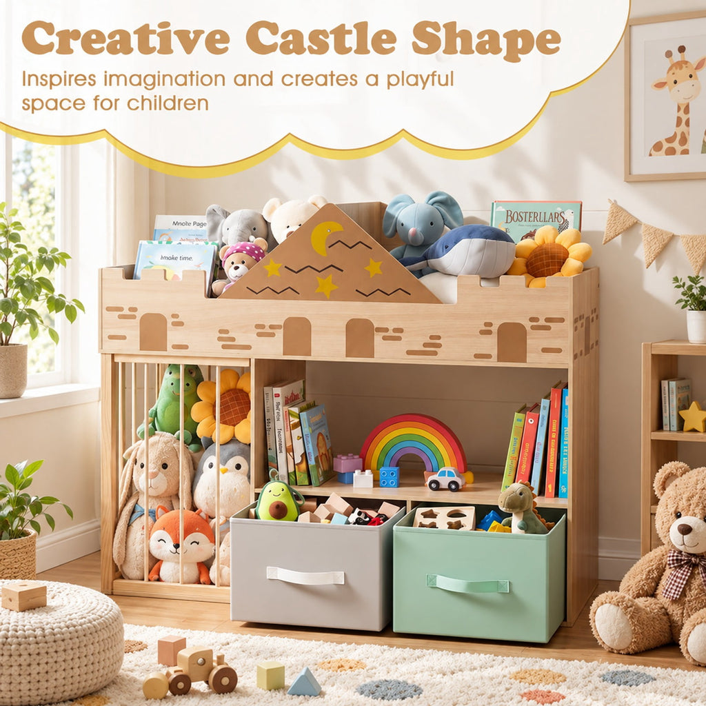 Airfind Toy Storage Organizer with Stuffed Animal Storage and Open Shelves, 35 lbs Capacity, Engineered Wood Pine Wood Cotton PP Frame, Natural