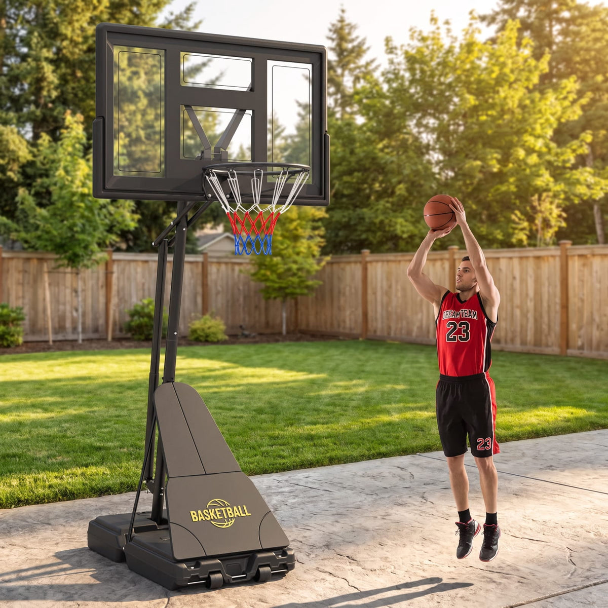 Airfind Tool Free Basketball Goal System with 7.7 to 10 Foot Hand Crank Adjustable Height Shatterproof Backboard and Fillable Base for Backyard, Black