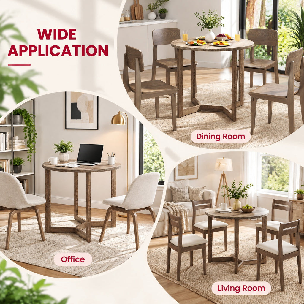Airfind 36 Inch Round Wood Dining Table for 2-4 People with Wing-shaped Pedestal Base, 220 Lbs Capacity, Rubber Wood Mdf, 36 Inch X 30 Inch, Gray