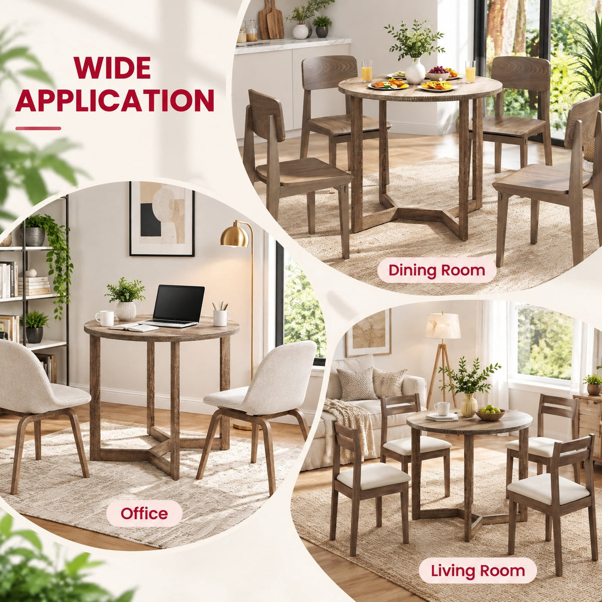 Airfind 36 Inch Round Wood Dining Table for 2-4 People with Wing-shaped Pedestal Base, 220 Lbs Capacity, Rubber Wood Mdf, 36 Inch X 30 Inch, Gray