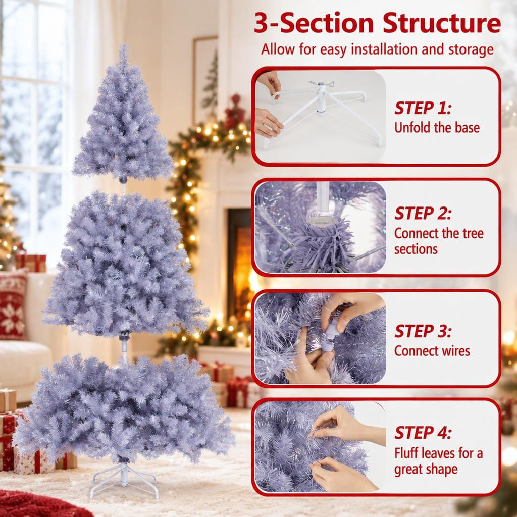 Airfind 7.5 FT Pre-Lit Tinsel Christmas Tree Artificial Xmas Tree, PVC PET Metal, 4.5 X 7.5 Ft, Lavender Purple for Convenient Everyday Use, Purple