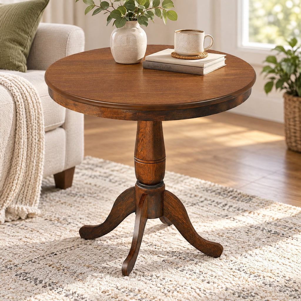 Airfind 32 Inch Wooden Round Pub Pedestal Side Table, MDF board Pedestal Frame, 32 x 30 Footprint, Walnut