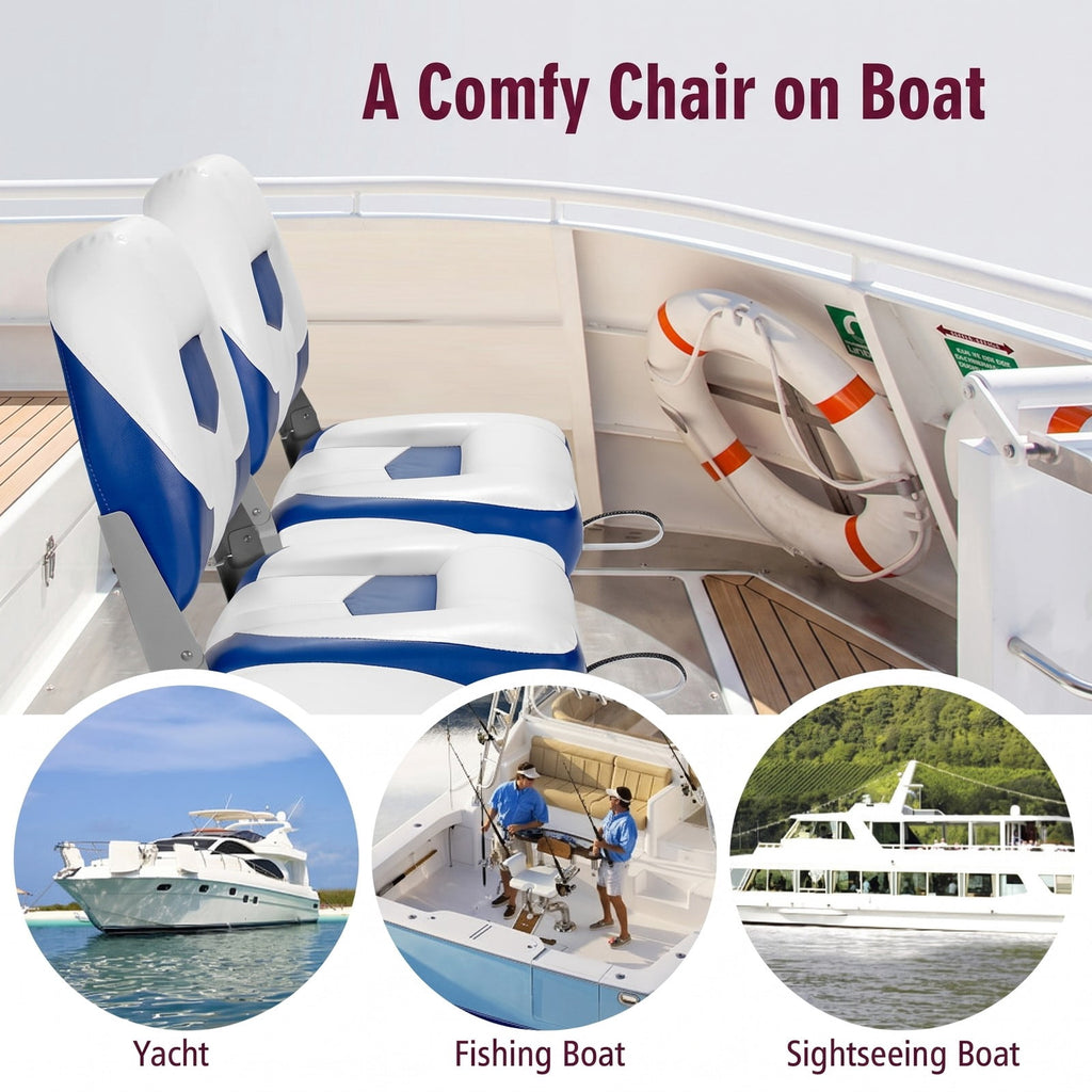 Airfind Folding Low Back Fishing Boat Seats 2 Pack with Padded Cushion and Stainless Steel Screws for Jon Boats and Pontoon Fishing, Blue and White