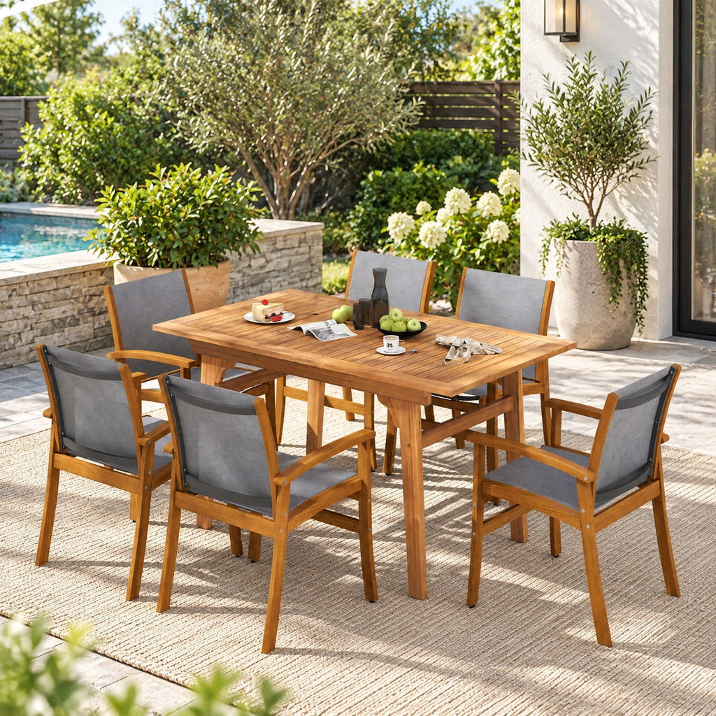 Airfind Set of 2 Patio Dining Chairs with Breathable Fabric and Acacia Wood Frame, Chair 400 lbs Capacity, Acacia Wood Fabric Frame, Wood