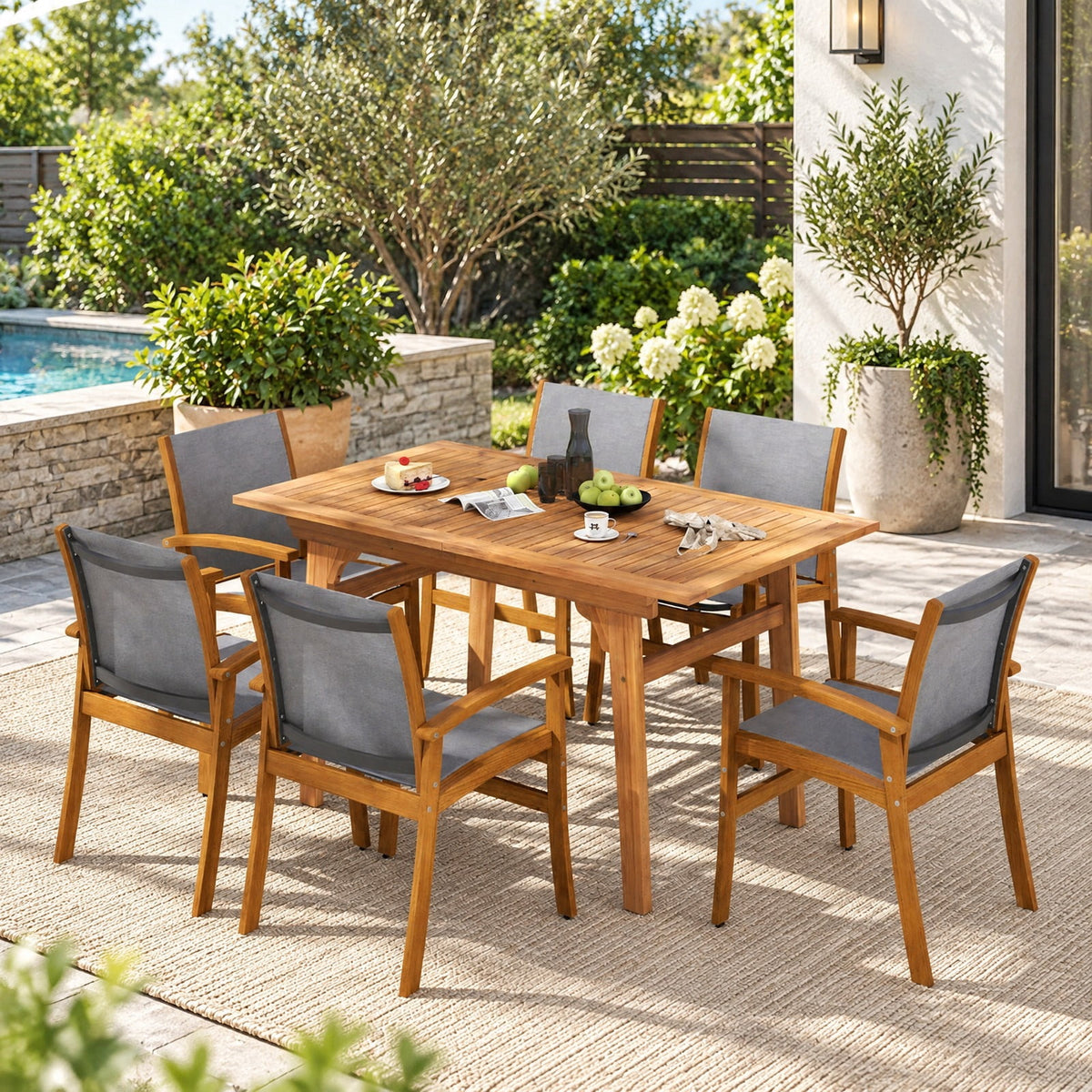 Airfind Set of 2 Patio Dining Chairs with Breathable Fabric and Acacia Wood Frame, Chair 400 lbs Capacity, Acacia Wood Fabric Frame, Wood