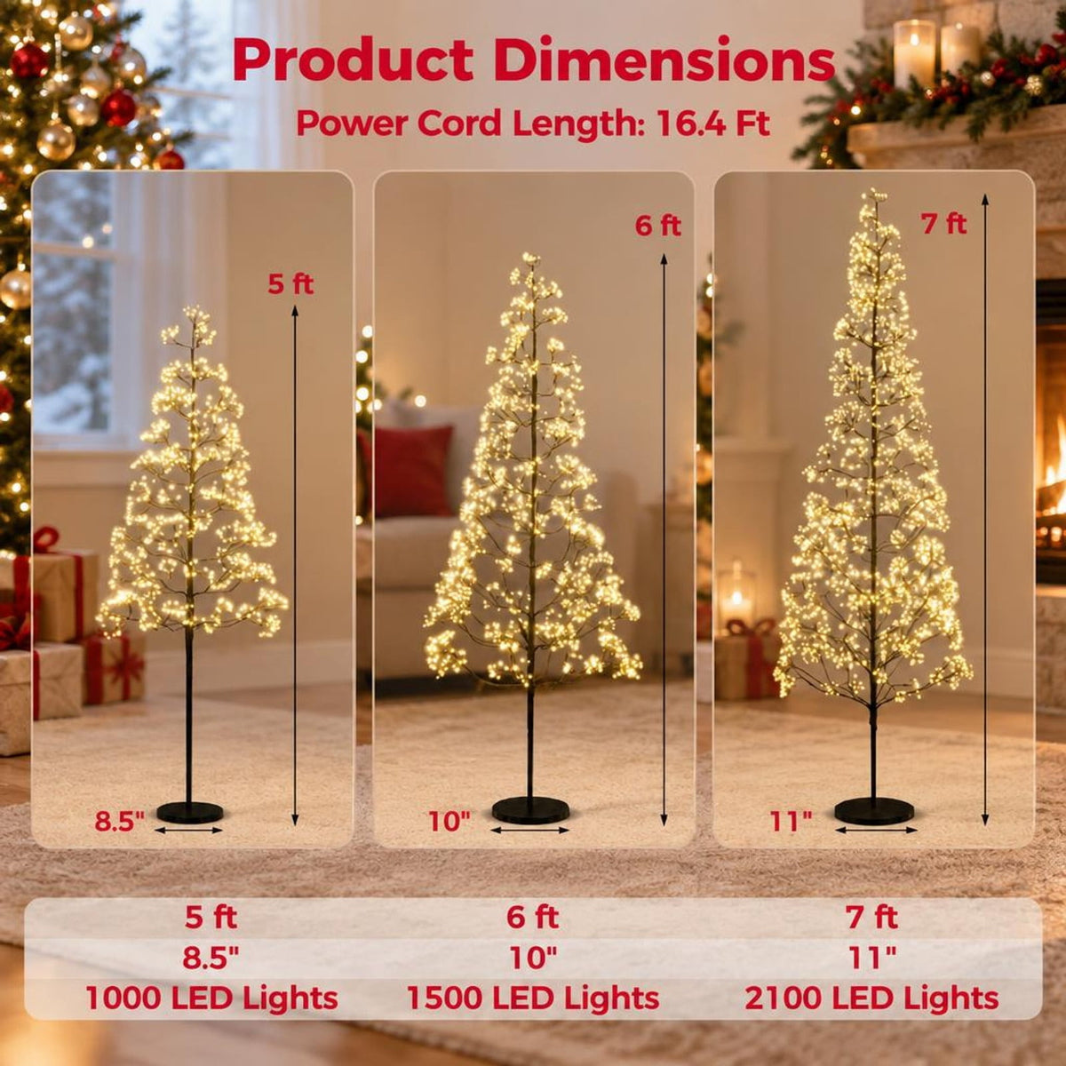 Airfind 5/6/7 FT Lighted Alpine Tree with Warm White Light LED Lights Pre-lit Artificial Cedar Tree with Weighted Base-6ft, White