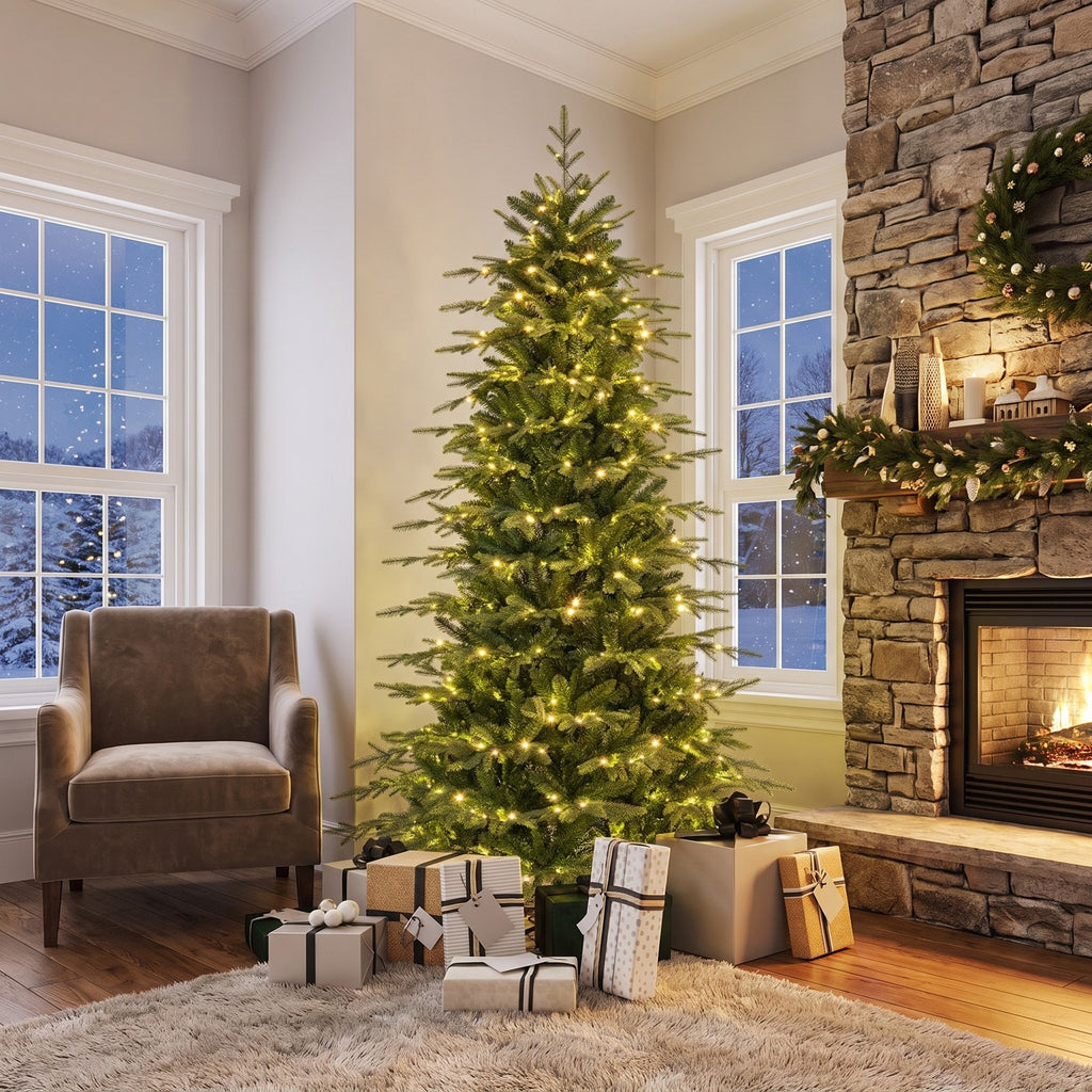 Airfind 7.5 Feet Pre, PVC PE Metal Tree Height 6 ft Tree Width 3.6 ft Frame, White, Diameter of the Metal Base 20 Inch