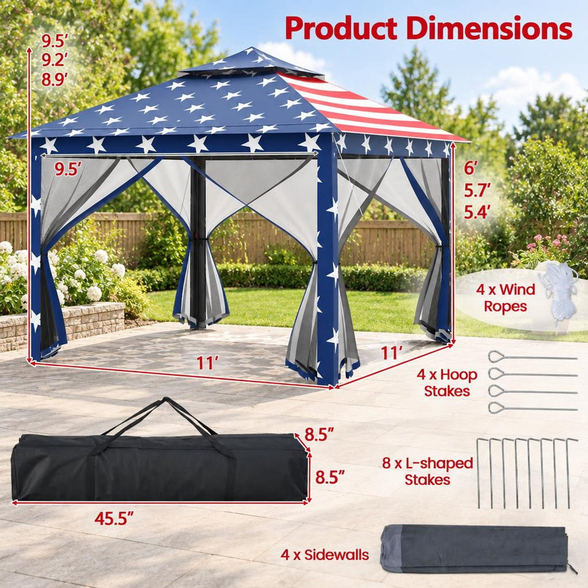Airfind 11 x 11 Feet 2-Tier Pop-Up Gazebo Tent Portable Canopy Shelter Carry Bag Mesh, Polyester fabric steel pipe Frame, Blue