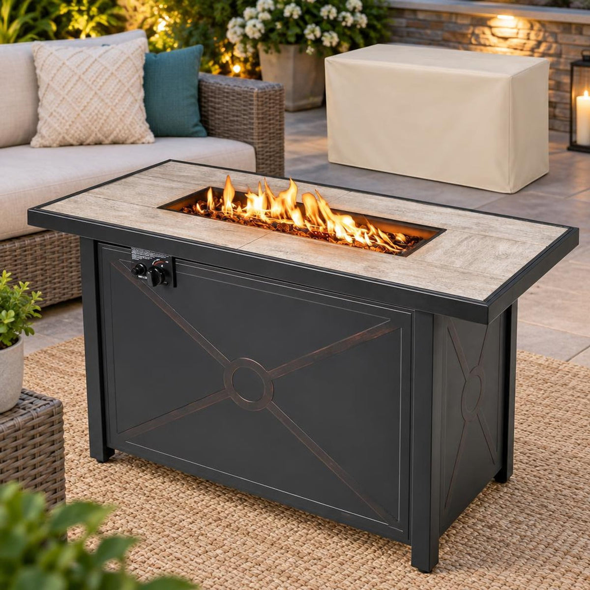 Airfind 42 Inch 60000 BTU Propane Fire Pit Table with Ceramic Tabletop, Steel Frame, 42 x 20 x 25 Footprint, Black