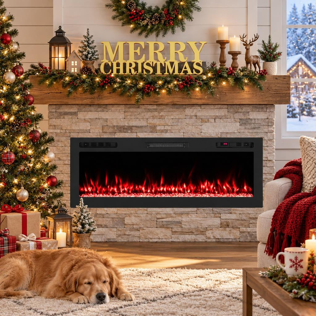 Airfind Smart WiFi Electric Fireplace Wall Mounted and Recessed 750W/1500W Heater-50 Inch, Black, Power Cord 5 ft Net Weight-36in 29.5 lbs