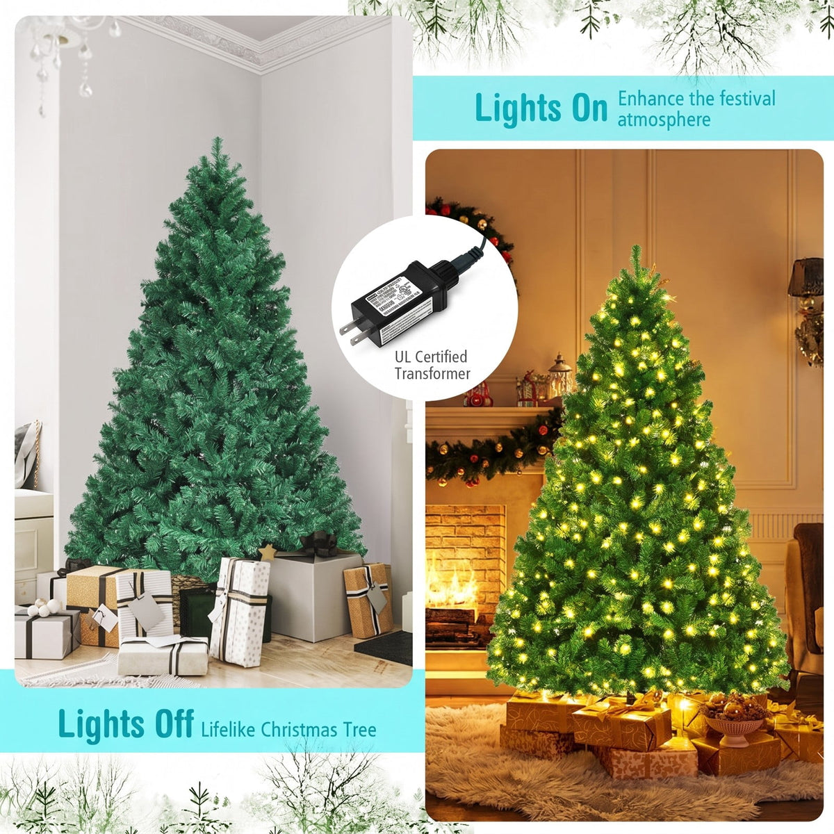 Airfind 7 Feet PVC Artificial Christmas Tree with LED Lights-7 ft, PVC iron Frame, 4.3 x 7.5 H Footprint, Green