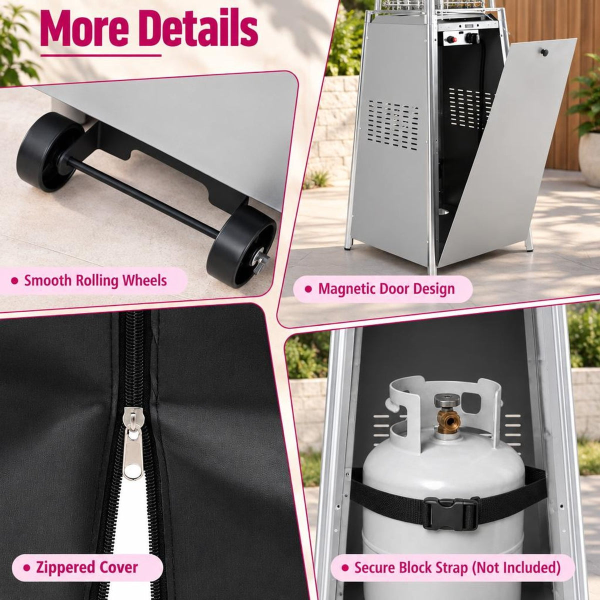 Airfind 45000 BTU Pyramid Patio Heater with Zippered Cover Triple Safety Protection and wheels, Gray