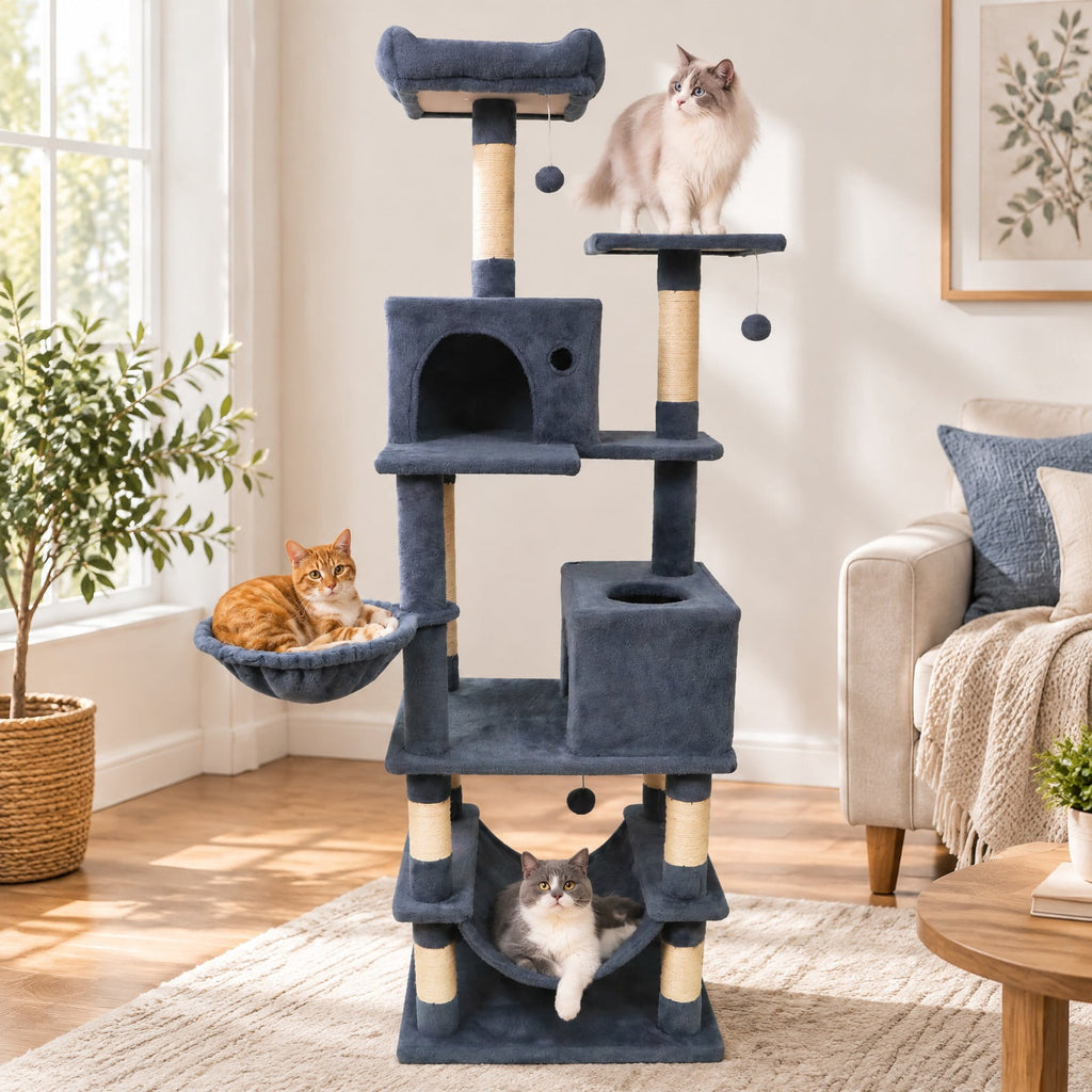 Airfind 66 Inch Tall Cat Tree Multi-Level Cat Tower with 2 Condos Sisal Scratching Posts, 33 lbs Capacity, Dark Gray