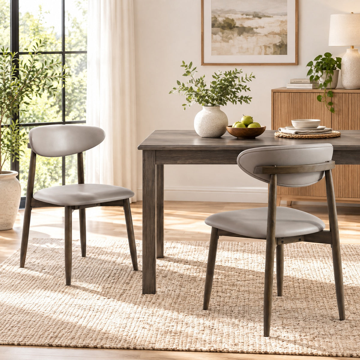 Airfind Set of 2 Wooden Modern Upholstered Dining Chairs with Curved Backrest, Chair 330 lbs Capacity, Rubber Wood Frame, Gray