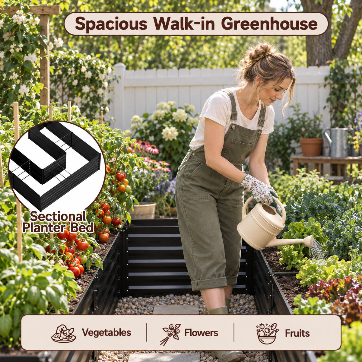 Airfind 80 x 79 x 79 Inches Walk-in Greenhouse with Large Plant Bed, Green, 4 side mesh windows keep small pests away
