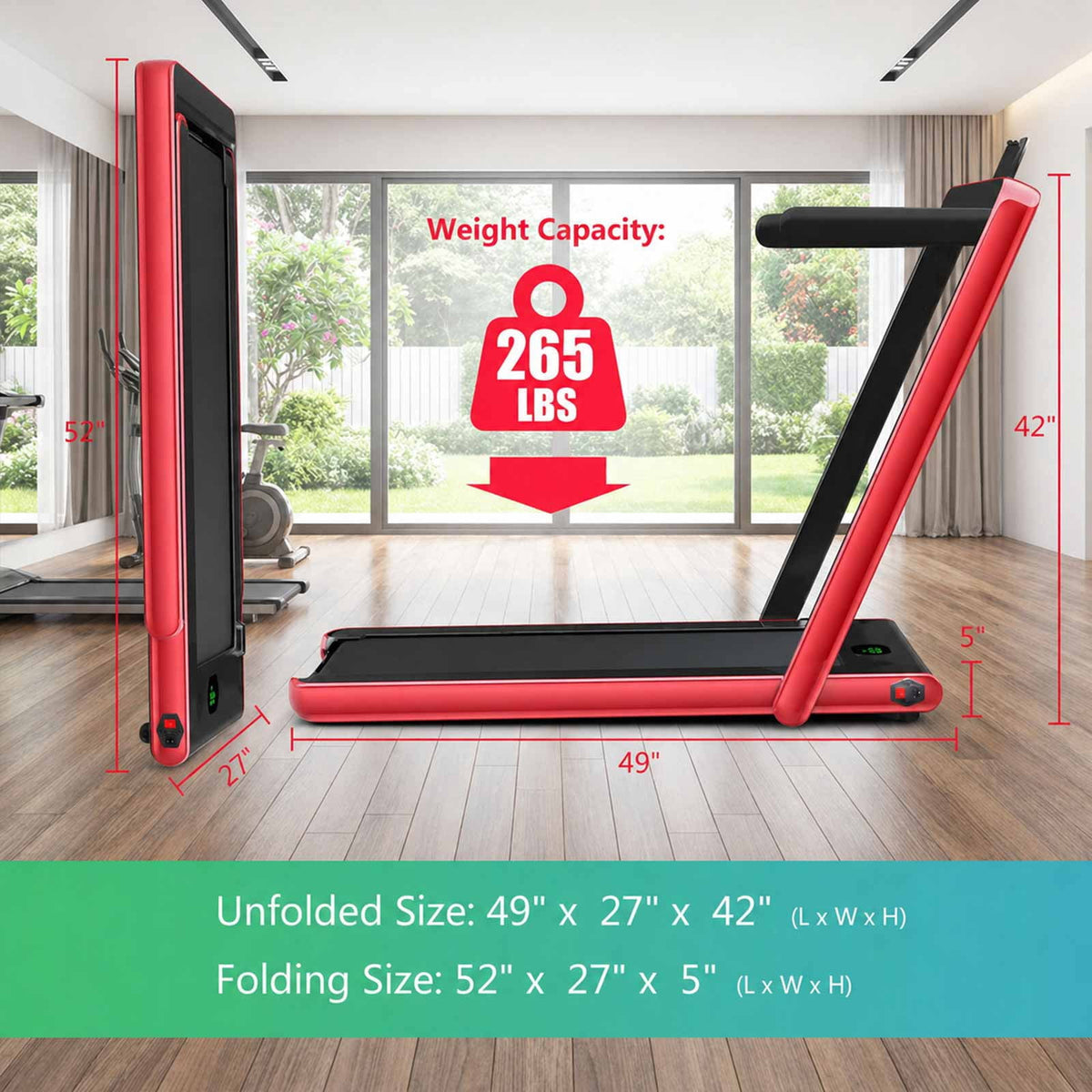 Airfind 2.25HP 2-in-1 Walk-to-Run Folding Treadmill with APP Sync Audio Console, Red