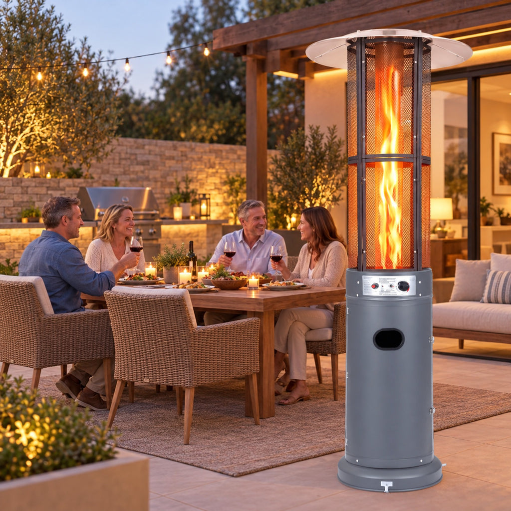 Airfind Outdoor Propane Patio Heater with Glass Tube and Tilt-Over Protection, Metal Frame, 27.5in x 74.5in Footprint, Gray