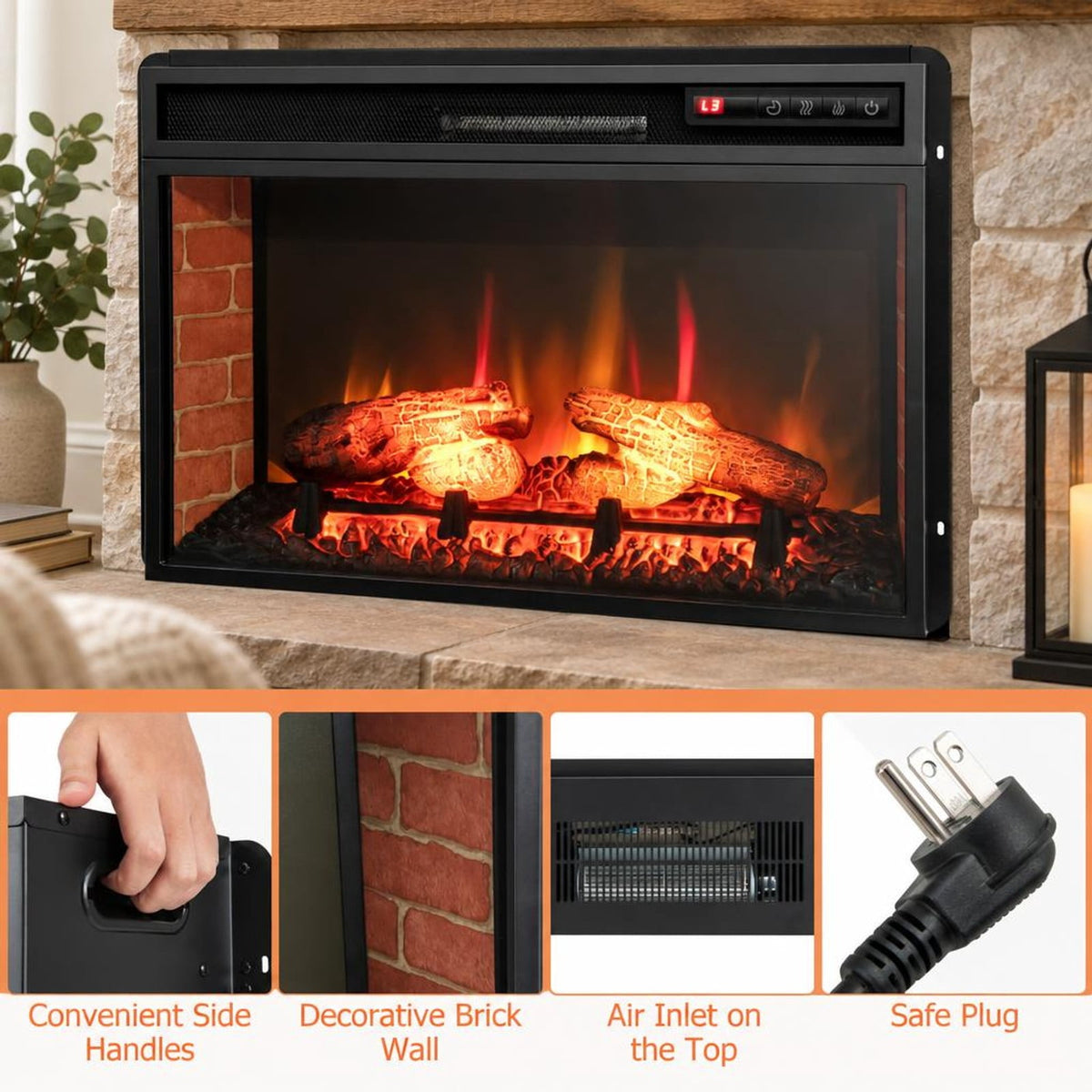 Airfind 26 Inch Infrared Electric Fireplace Insert with Remote Control, Metal Tempered Glass Frame, Black