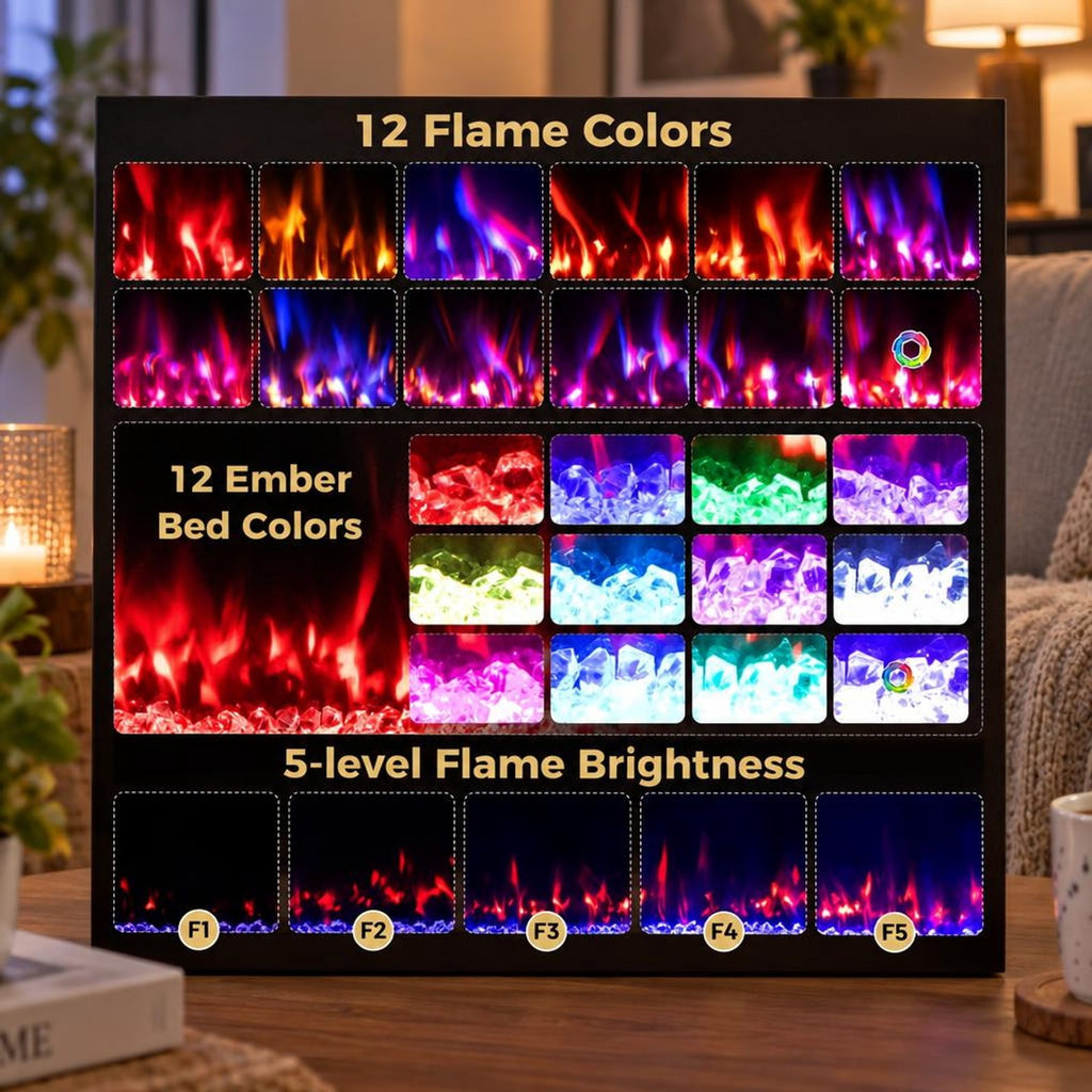 Airfind Smart WiFi Electric Fireplace Wall Mounted and Recessed 750W/1500W Heater-60 Inch, Black, Power Cord 5 ft Net Weight-36in 29.5 lbs