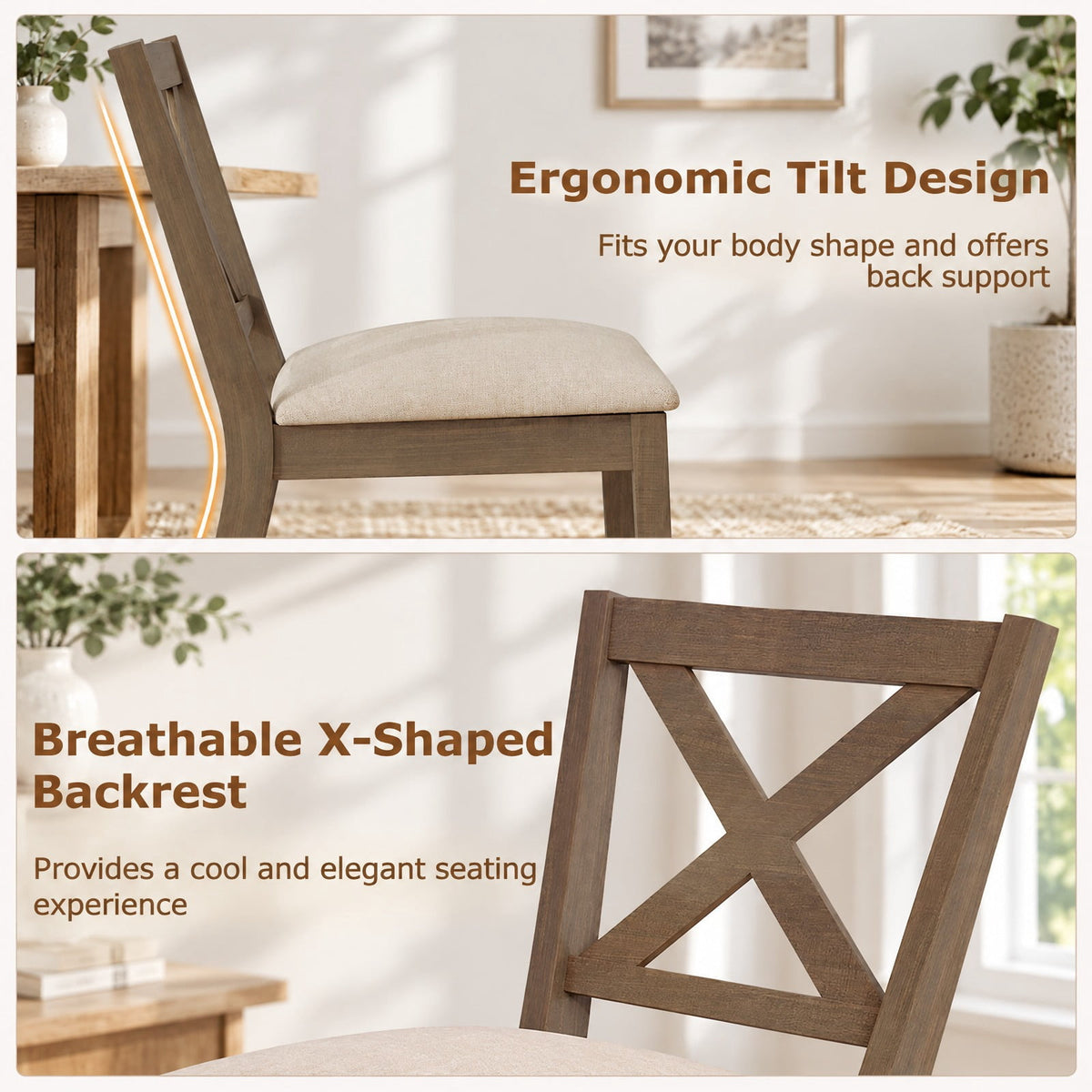 Airfind Dining Chair Set of 2 Modern Kitchen Chair with Upholstered Seat, Brown, The stable structure ensures a weight capacity of up to 400 lbs