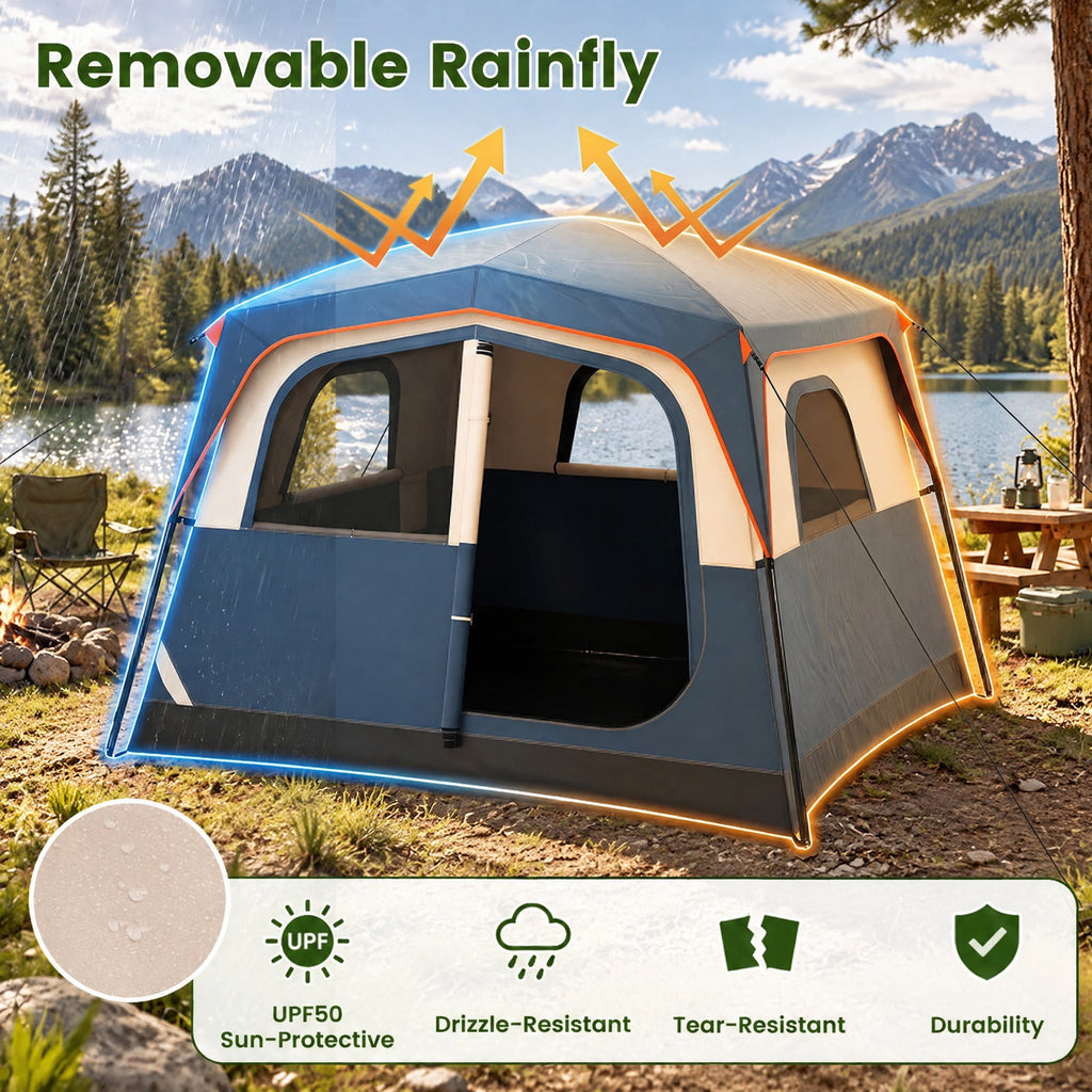 Airfind 6-Person Camping Tent Easy Setup Family Cabin Tent with Top Rainfly Mesh Windows, Fabric Fiberglass Metal Frame, 10 x 9 x 7 ft Footprint