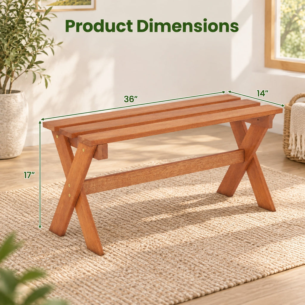 Airfind 36 Outdoor Solid Wood Bench Set of 1 Backless Patio Dining Bench with Teak Oil Finish, 660 lbs Capacity, Hardwood Frame, Wood