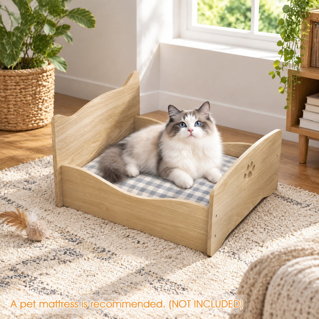 Airfind Elevated Pet Bed Frame with Rails and Cute Headboards, 44 lbs Capacity, MDF Particle Board Frame, 21 x 18 x 20 Suitable Footprint, Walnut