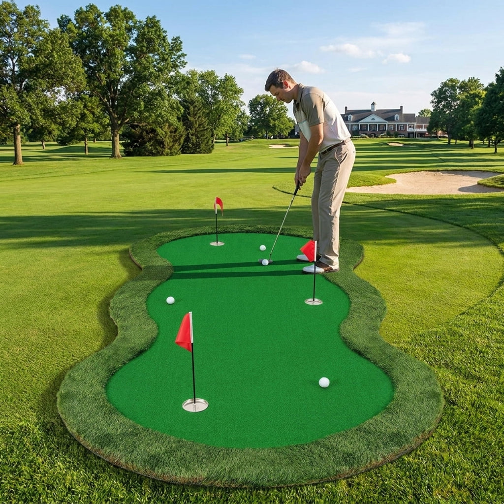 Airfind Foldable Golf Chipping Mat with realistic turf and multiple target holes for backyard practice plus portable case and easy roll-up storage, Green