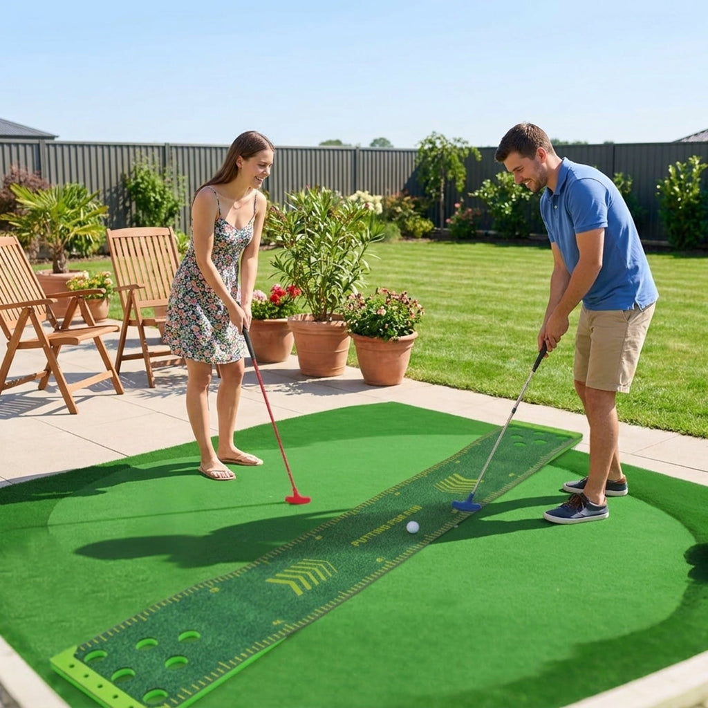 Airfind Premium Golf Hitting Practice Mat with thickened turf simulation and rubber anti-slip base plus ball tee holes for backyard driving practice, Green