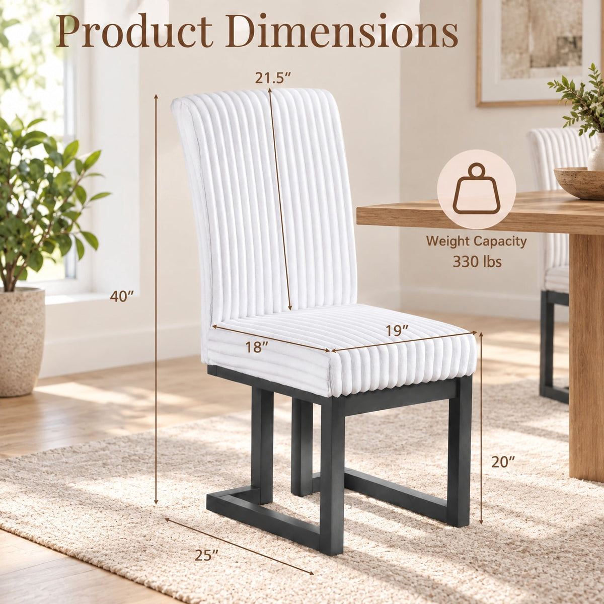 Airfind Upholstered Dining Chairs Set of 2 with Rubber Wood Legs and Padded Seat for Dining Room, 330 lbs Capacity, Rubber Wood Frame, White