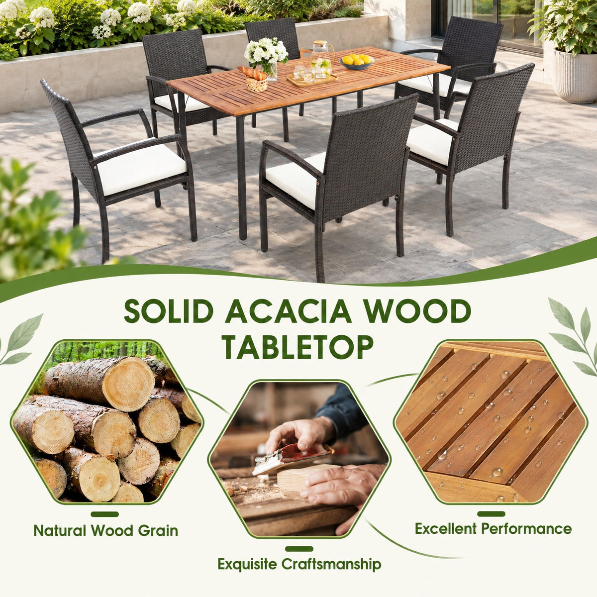 Airfind Patio Acacia Wood Dining Table with Umbrella Hole and Metal Legs, 165 lbs Capacity, Acacia Wood Metal Frame, 63 x 36 x 30 Footprint, Wood