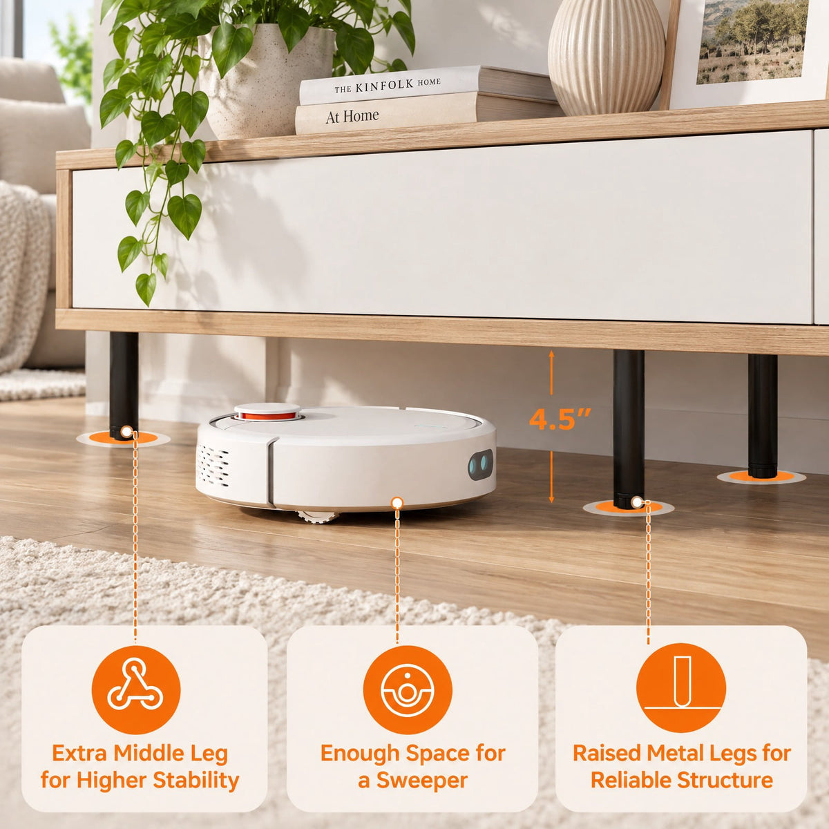 Airfind 3 Cubby TV Stand for TVs up to 70 Inch with Open Storage Compartments, 155 Lbs Capacity, Engineered Wood MDF Metal, White