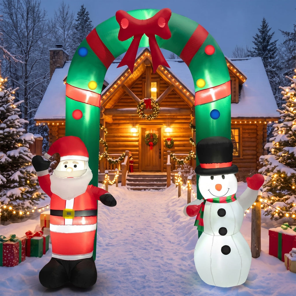 Airfind 8 Feet Christmas Inflatable Archway with Santa Claus and Snowman, Polyester fabric Frame, 6.7ft x 2.7ft x 8ft Footprint