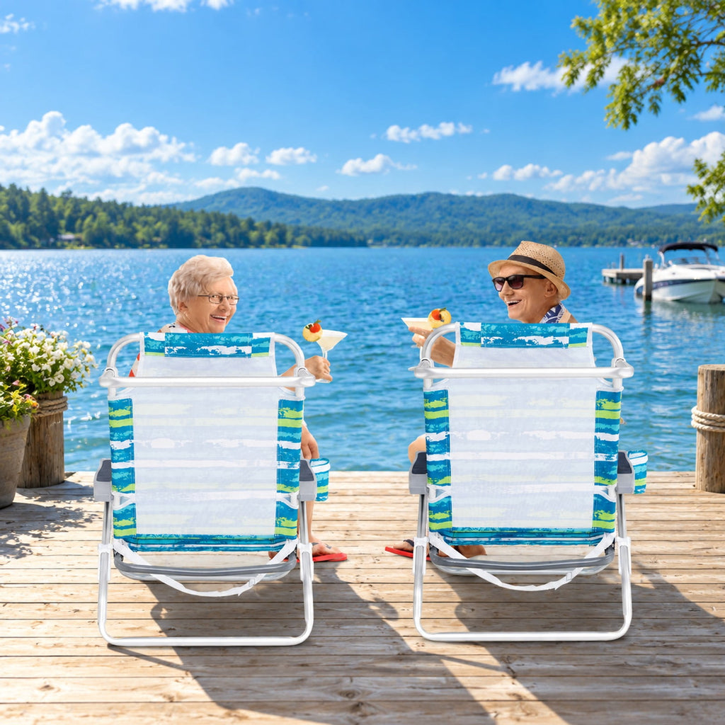 Airfind 2 Pack Folding Beach Chair with Adjustable Positions and Head Pillow, Metal Oxford Fabric Aluminum Frame, Green